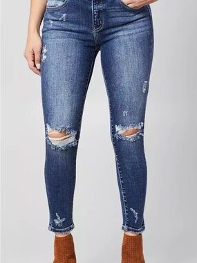 KanCan Distressed Mid-Rise Skinny Jeans - Blue